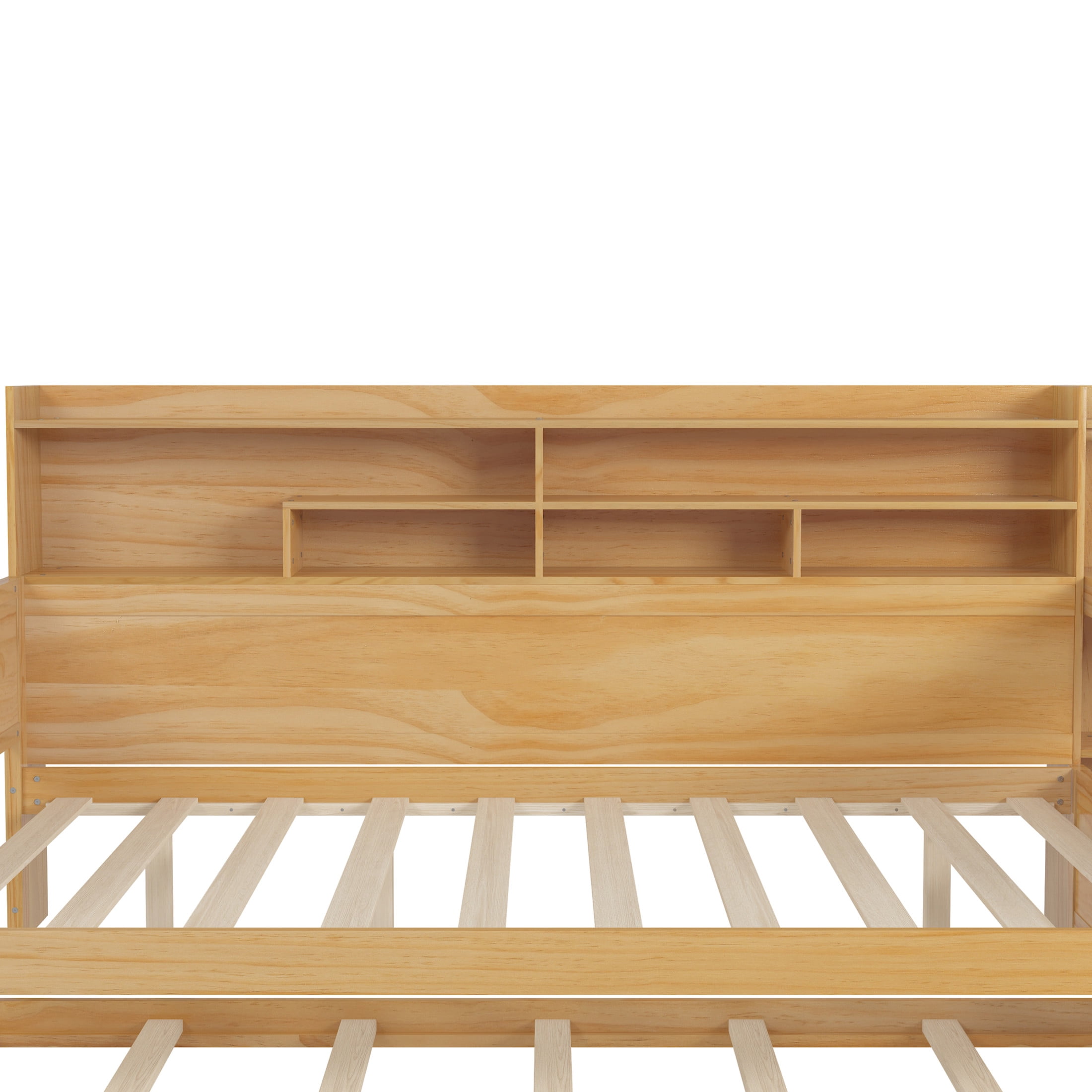 Noble House Full Size Daybed with Twin Trundle, Storage Shelves and Study Desk, Natural