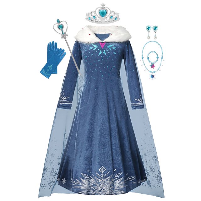 Disney Frozen princesa Elsa vestido niña Cosplay disfraz cumpleaños carnaval fiesta Snow Queen manga larga ropa de invierno niños Outfit3T (etiqueta 110) Gao Jinjia LED
