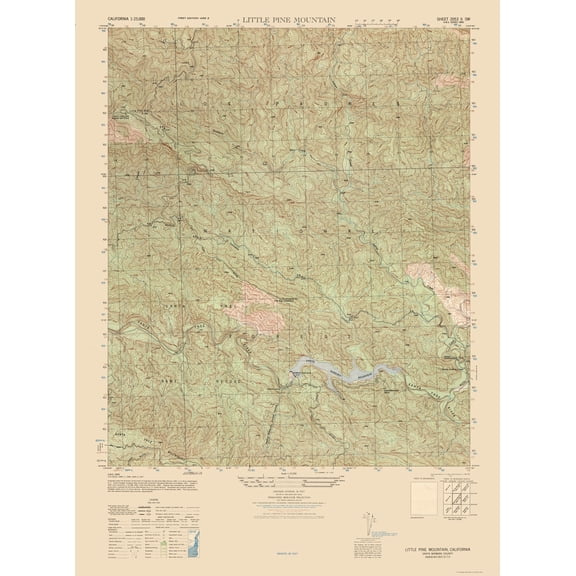Topographical Map - Little Pine Mountain Sheet - US Army 1944 - Vintage Wall Art