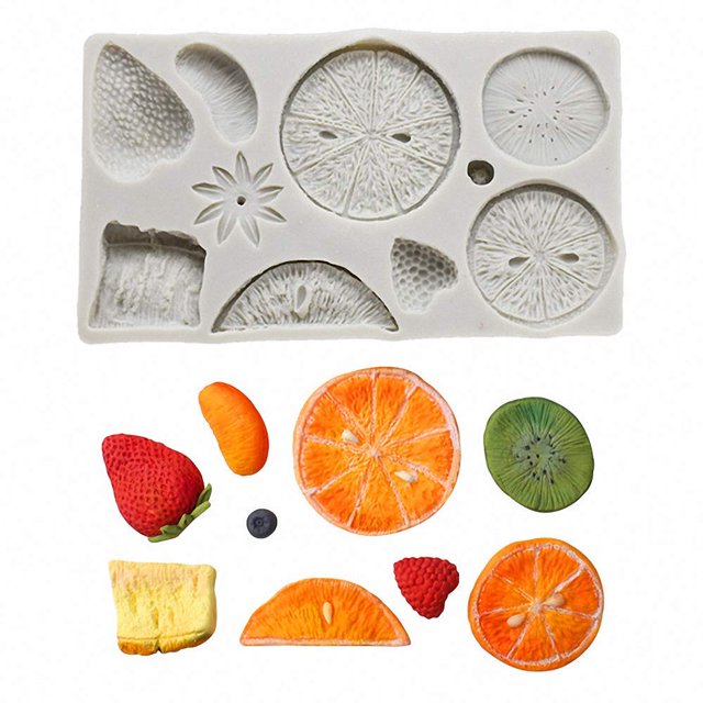 Moldes de silicona con forma de rebanada de fruta, fresa, limón, kiwi, mandarina para hacer bricolaje, pasteles, fondant, galletas, jabón, pudín de azúcar