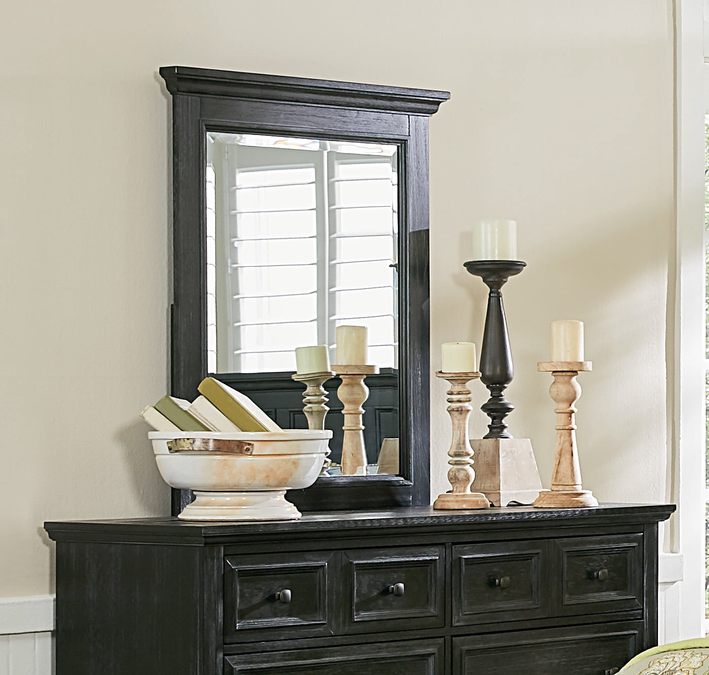 OSP Home Furnishings Farmhouse Basics Mirror in Rustic Black Finish