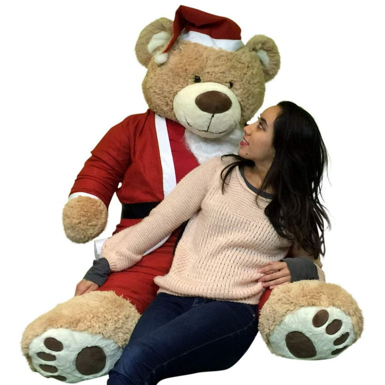 Giant Christmas Teddy Bear 60 Inch Soft, Wears Santa Claus Suit 5 Foot Xmas  Teddybear Tan