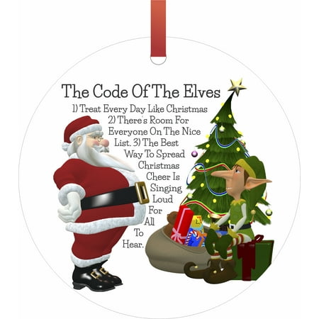 The Code of the Elves Flat Round - Shaped Christmas Holiday Ornament - Double-Sided - Made in the
