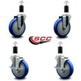 thumbnail image 2 of 5 Inch Blue Poly Wheel Swivel 1-3/8 Inch Expanding Stem Caster Set 2 Brakes SCC, 2 of 2