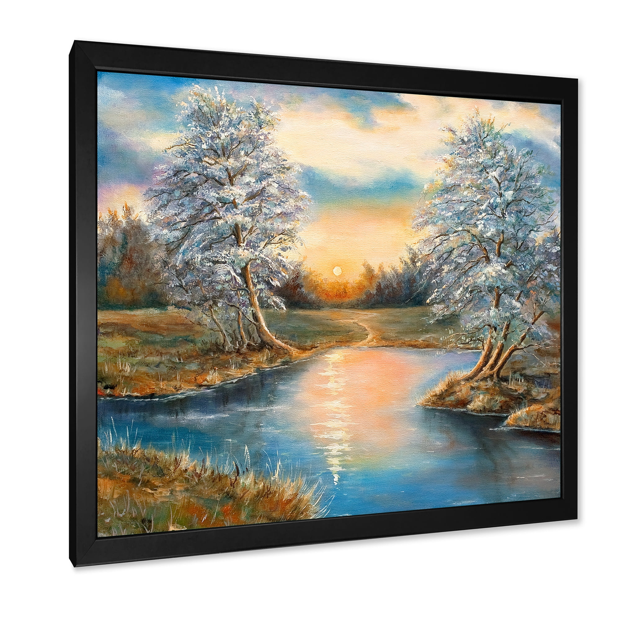 Designart 'Birches In The Autumn Woods Sunset' Lake House Framed Art Print