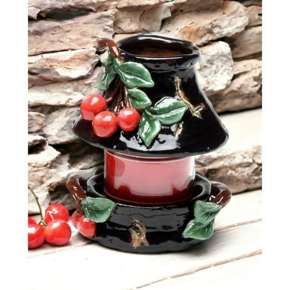 Ceramic Cherry Candle Holder Small Farmhouse  Nature