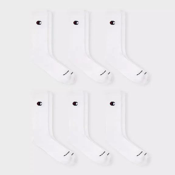 Champion Iconic Essentials Men's 6pk Cushion Crew Socks - White 6-12
