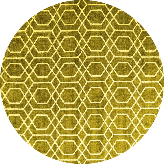 Ahgly Company Machine Washable Indoor Round Abstract Yellow Contemporary Area Rugs, 3' Round