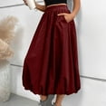 thumbnail image 2 of APEXFWDT Women Y2k Bubble Long Skirt Elastic Waist A Line Long Skirt Summer Casual Pleated Pockets Skirt,XL,Wine, 2 of 8