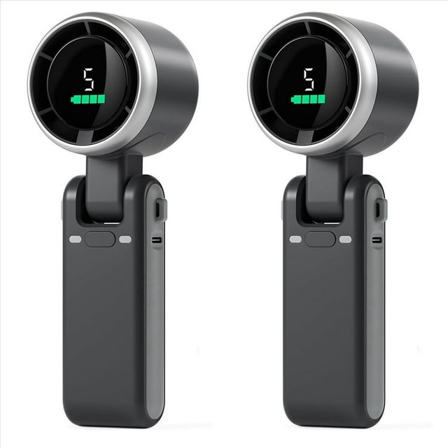 2X Ventilador Turbo Portátil de Mano, Viento de 5 Velocidades, Funciona con Pilas, Hasta 12 Horas de Trabajo, Ventilador de Mano con Air Turbo Tech Negro