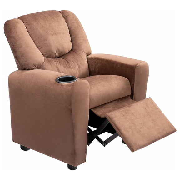Drevy Suri Push Back Kids Recliner Chair with Footrest & Cup Holders, Push Back Toddler Recliner with Cup Holder, Microfiber Kids' Recliners for Age 3 , Kid Recliners for Girls Boys Brown