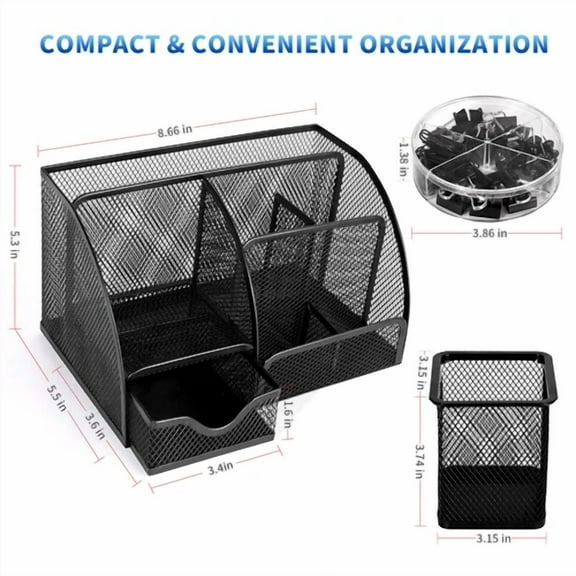 Office Desk Organizer Set Mesh Desktop Supplies Multi-Functional 6 Compartments