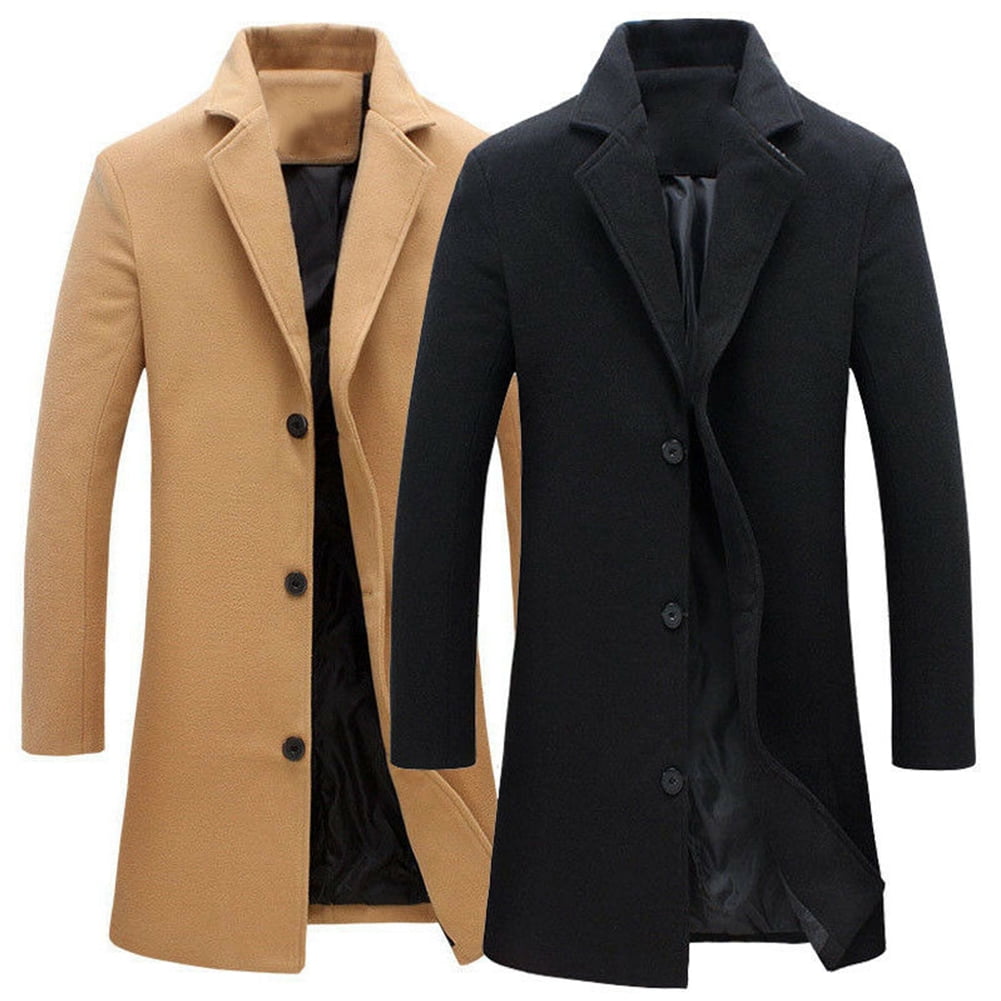 Koszal Fashion Men Winter Solid Color Single Breasted Lapel Long Coat ...