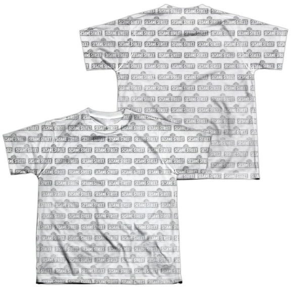 sesame street tv show b&w logo pattern boys youth front/back print t-shirt tee