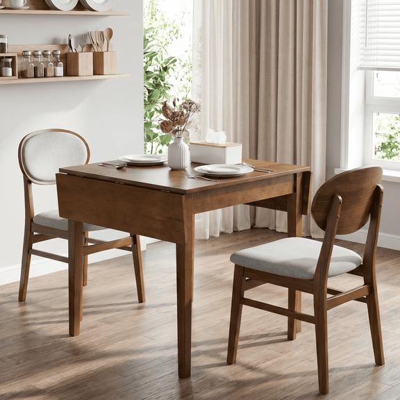 MIDOQIN 31"-47" Extendable Dining Table for 4 Person, Wooden Dining Room Table Extendable Table With Solid Wood Legs for Kitchen, Living Room, Walnut, Only Table