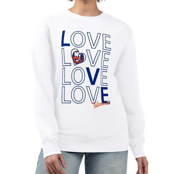 Women's G-III 4Her by Carl Banks White New York Islanders Lots Of Love Team Logo Graphic Pullover Sweatshirt