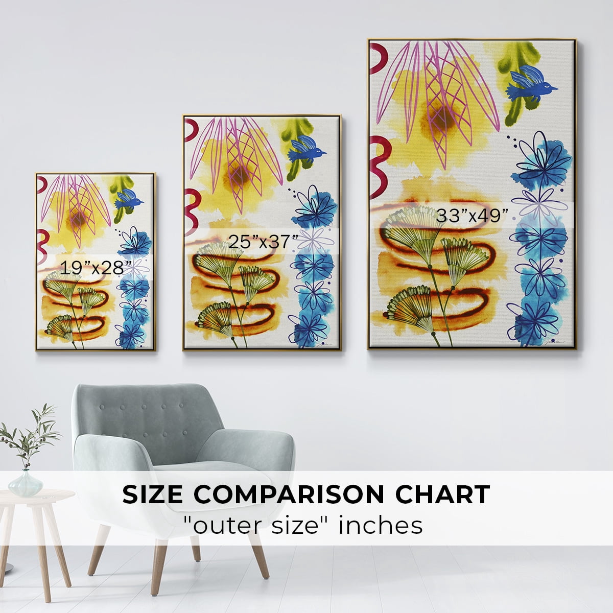 Flower Power I Framed Premium Gallery Wrapped Canvas - Ready to Hang - 27 x 41 - Gold Floating Frame