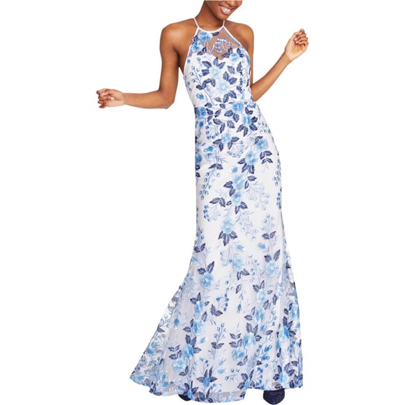 Sequin Hearts Womens Embroidered Fit & Flare Gown Dress bluwht 1