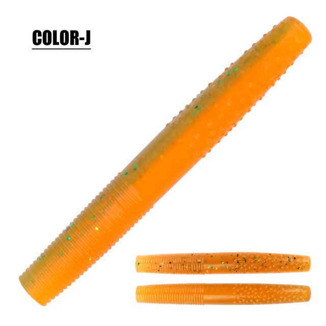Leurres de Pêche Souples Fat Worm Senko Finesse TPR Ned Worm Rig 2,75 Pouces Stickbait Swim Bait 14 Pcs avec Boîte Swimbait Bar Brochet Couleur-J