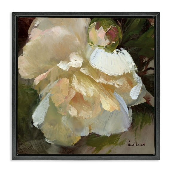Stupell Industries Ruffled White Flower Plants & Flowers Painting Black Floater Framed Canvas Art Print Wall Art, 18 x 18