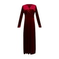 thumbnail image 4 of kakina CMSX Elegant Vintage Velvet Dress for Women Plus Size V-Neck Long Sleeve Pleated Maxi Dresses Retro Velour Casual Solid Color Long Dress, 4 of 5