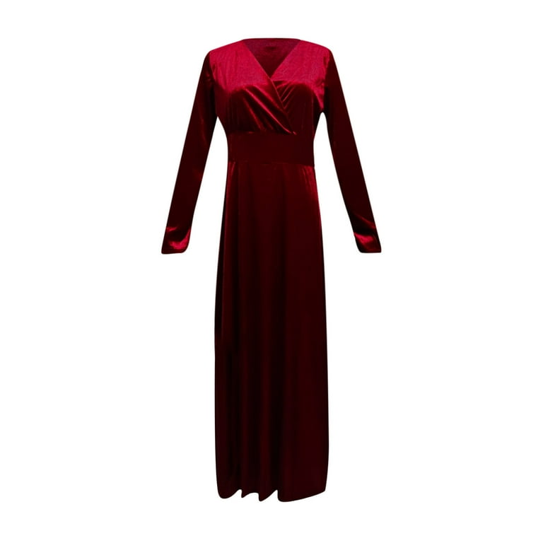 Women's Velvet Dancing Dress Casual Long Sleeve V Neck Slimming Long Dress  Elegant Flowy Swing Tunic Party Gown Maxi Dresses - Walmart.com