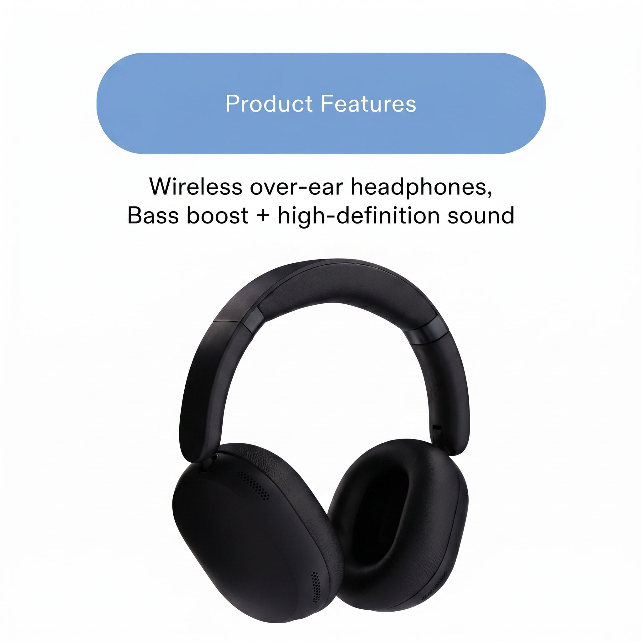 onn Hushbyte Wireless Over-Ear Headphones with Memory Foam and HD Sound, Black