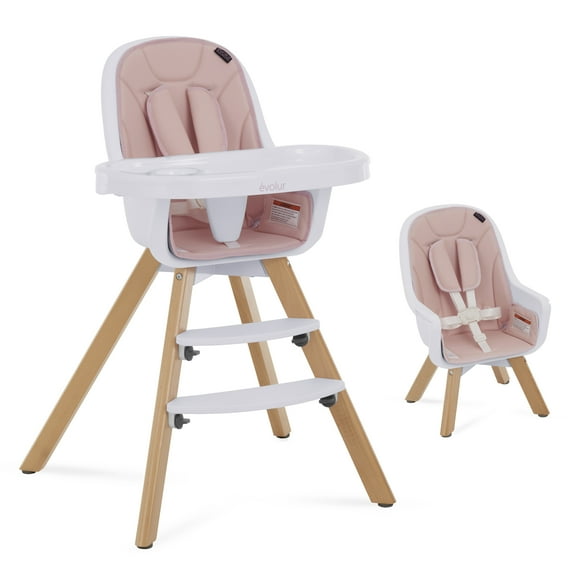 Evolur Zoodle 2-in-1 High Chair Booster Feeding Chair with Modern Design, Pink