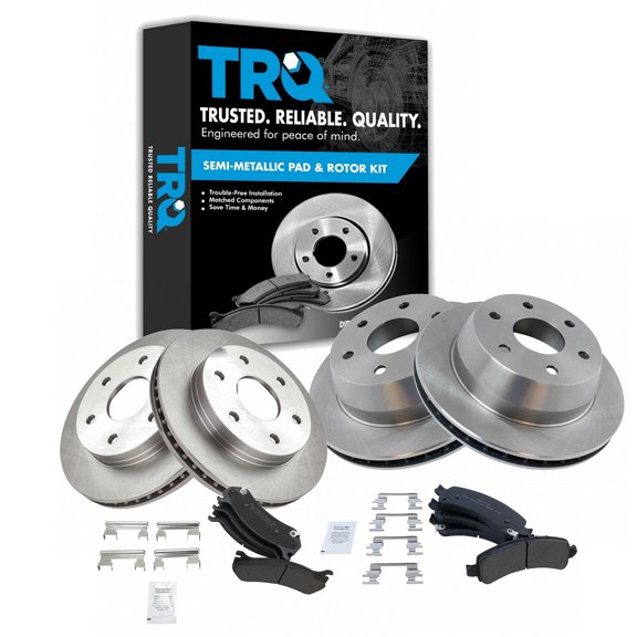 TRQ Front & Rear Disc Brake Rotor & Metallic Brake Pad Kit Set Fits Select Chevy Express Escalade
