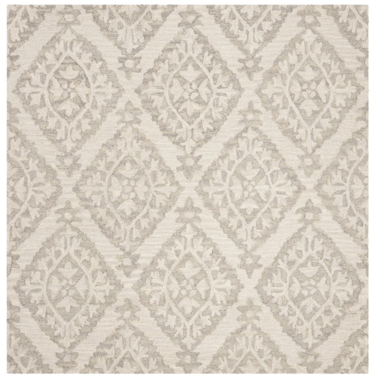 SAFAVIEH Micro-Loop Linton Damask Trellis Wool Area Rug, Light Grey, 2'6" x 4'