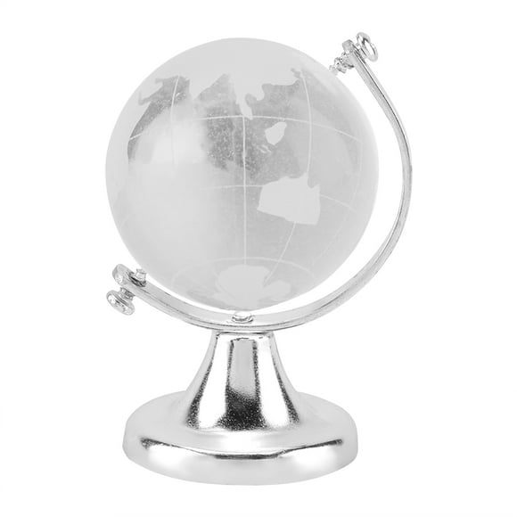 Round Earth Globe World Map Crystal Glass Ball Sphere Home Office Decor Gift (Silver)