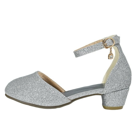 

CAICJ98 Girls Dress Shoes Closed Toe Low Heels Sandals Ankle Strap Pumps for Girl Flower Party Wedding Princess Shoes Gold 3.5(Little Kid/Big Kid)