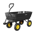 thumbnail image 2 of Garvee Poly Garden Dump Cart 600 lbs, Utility Wheelbarrow  Yard Wagon with 10" All-Terrain Wheels, Quick Release & ATV Tow Handle, Black & Yellow, 2 of 11