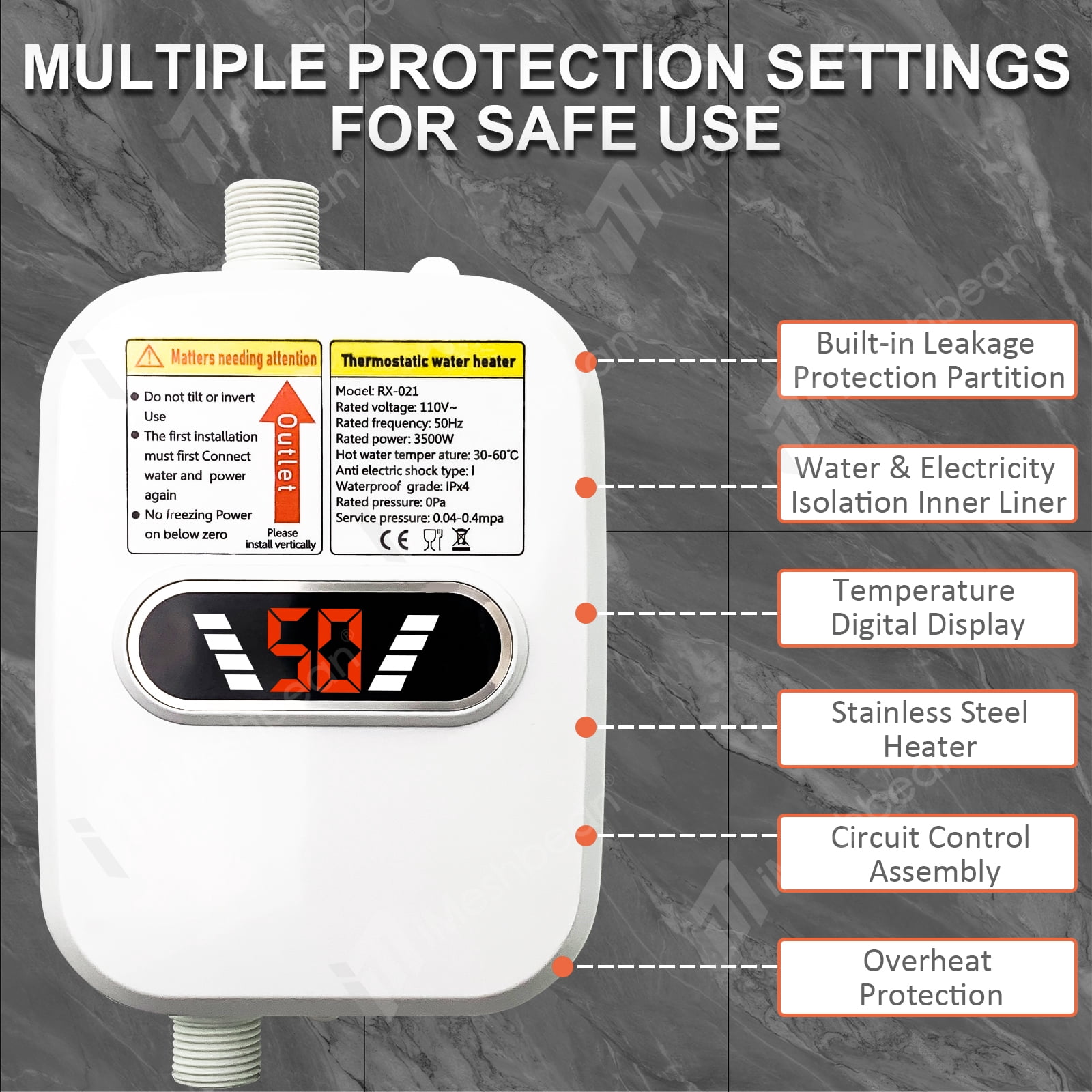 3500W Electric Tankless Water Heater Instant Hot Water Heater for Sink & Shower