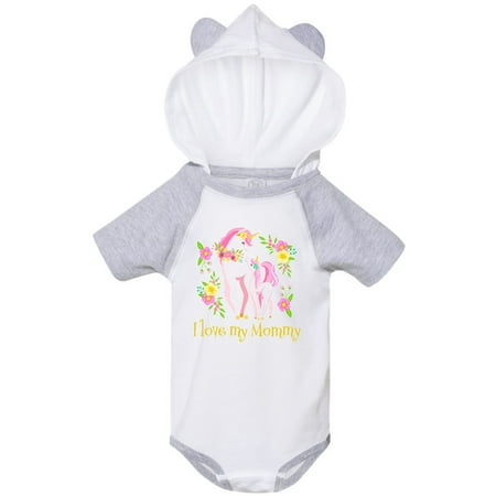 

Inktastic I Love My Mommy Unicorn with Pink and Yellow Flowers Gift Baby Boy or Baby Girl Bodysuit