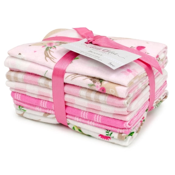 Fat Quarter Bundle 5 Pack Piece Pink FLANNEL Cotton 18"x22"