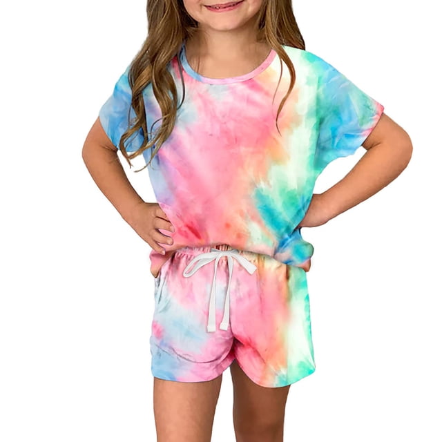 Shorts pour Filles, Shorts pour Garçons, Mode Filles et Garçons Ensemble Décontracté Manches Courtes Col Rond Imprimé Bouton