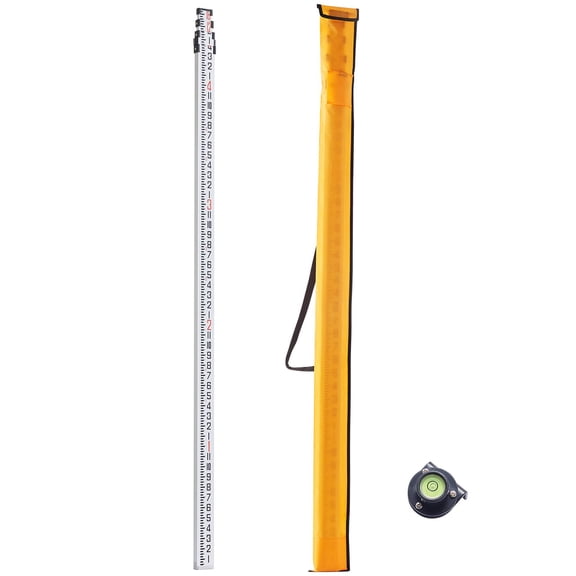 16 Foot Aluminum Grade Rod with Bubble Level 4 Section Telescopic Measuring Stick for Floor Leveling Wall Alignment and Construction Surveying