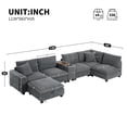 thumbnail image 2 of 139'' U-Shaped Modular Sectional Sofa, Oversized Corduroy Couch with Console, USB Charger, Cup Holders, Movable Ottoman, Storage Pockets, Wide Seat 6-Seat Sofa for Living Room,Gray, 2 of 16