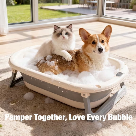 Collapsible Dog Bathtub with Drain, Multifunctional Non-slip Pet Washtub for Dogs Cats Pets and Puppies