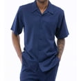 thumbnail image 2 of Montique Navy Walking Suit Solid Color Short Sleeve Shirt Men's Leisure Suit 696, 2 of 3