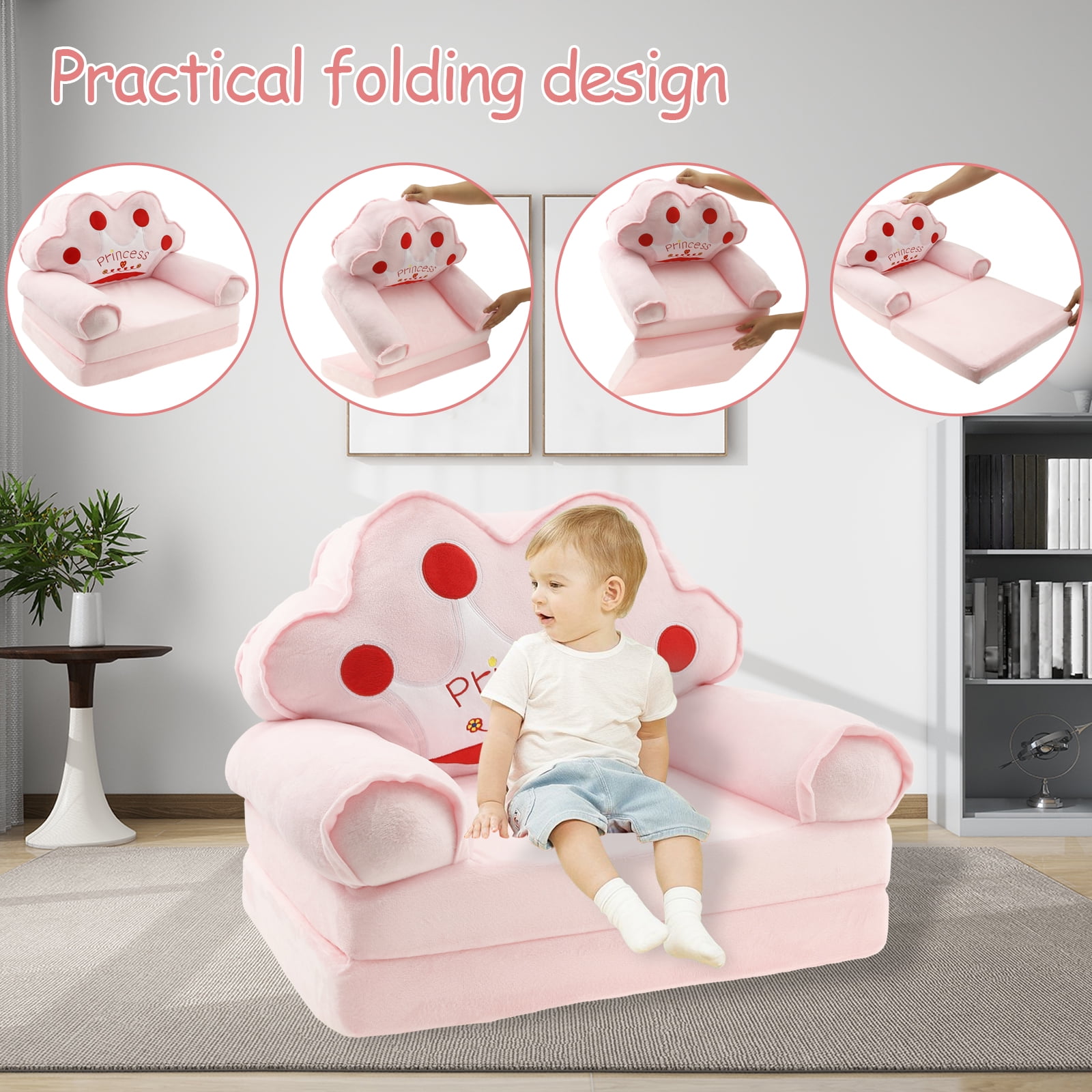 Toddler Chair Comfortable Kids Sofa Bed Foldable Toddler Couch Lightweight Baby Lounge Chair Portable Couch for 1 to 4 Years Old Kids