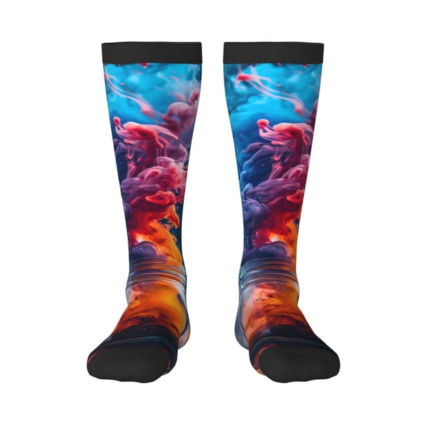 Fotbe Modern Art Red And Blue Colors Calcetas Divertidas Estampadas para Hombre y Mujer, Calcetas de Algodón hasta la Rodilla para Caminar, Correr, Enfermería y Embarazo