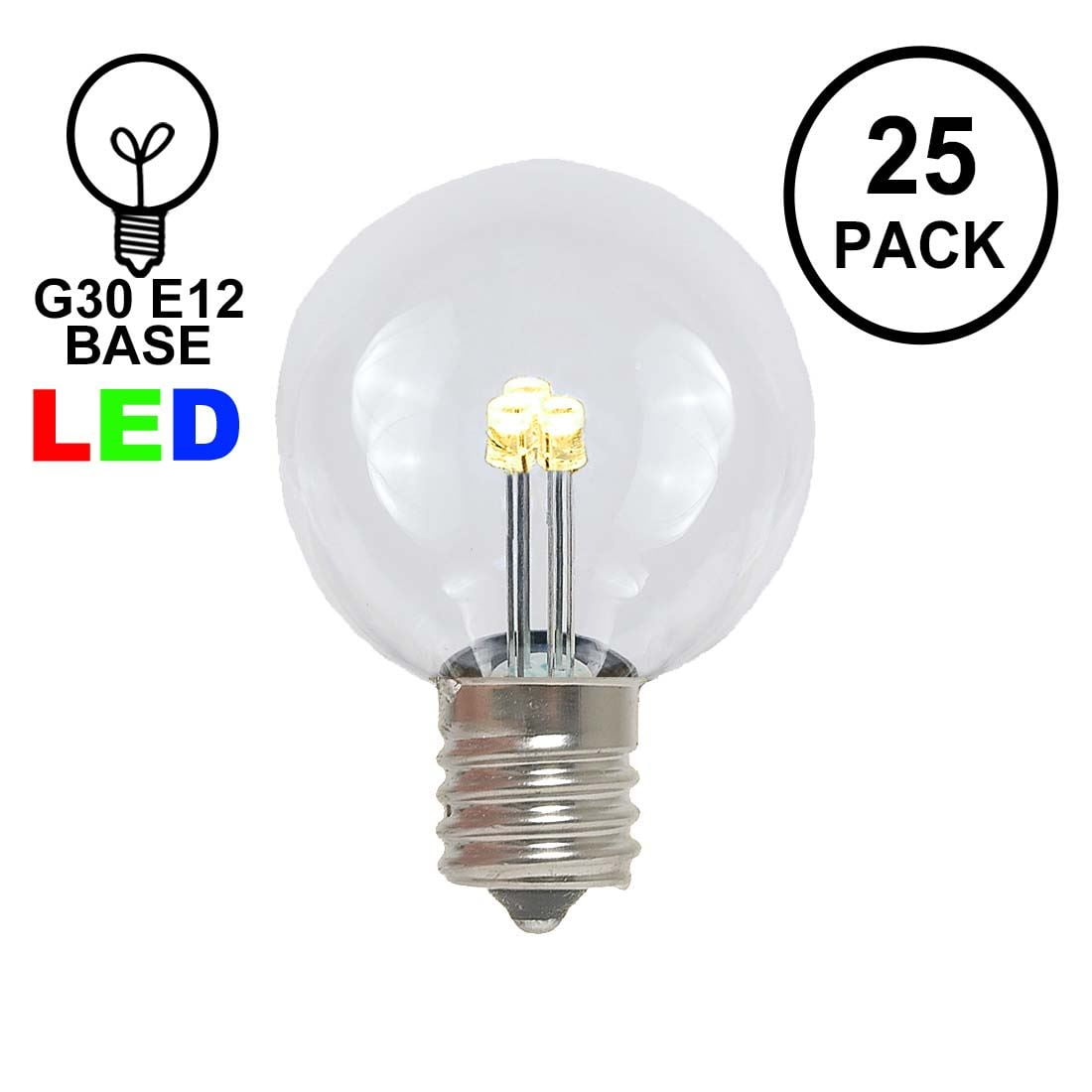 Novelty Lights 25 Pack G30 LED Outdoor String Light Patio Globe Replacement Bulbs, 3 LED's Per