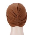 thumbnail image 2 of Gorro de quimioterapia con capucha de tela elástica con forma de cruz en la frente y base de color caramelo, 2 of 6