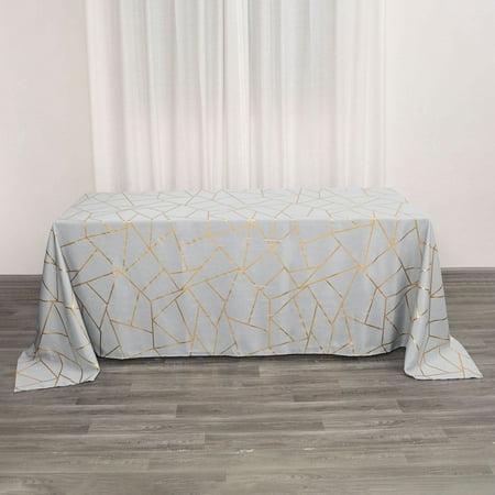 

Efavormart 90 x132 Silver Rectangle Polyester Tablecloth With Gold Foil Geometric Pattern