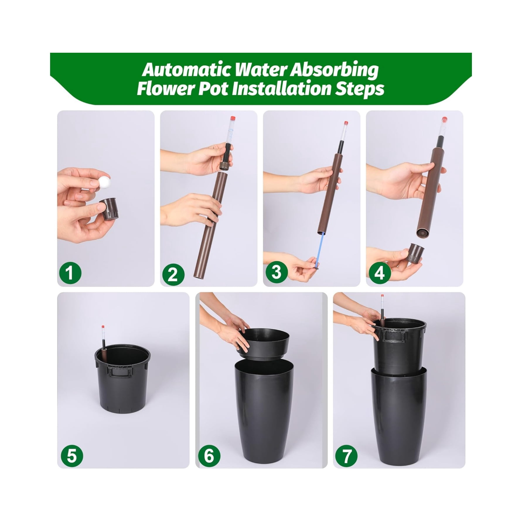 16/22" Tall Round Planter Set of 2, Self Watering Pots for Indoor Plants, Large Flower Pot Outdoor with Built-in Drainage and a Water Level Monitor, for Patio, Porch, Living Room, or Home Office