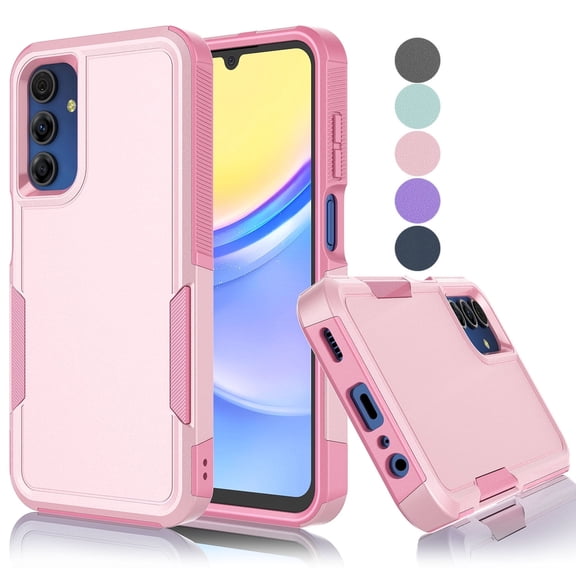 Tekcoo Shockproof Silicone Rugged Cell Phone Case for Samsung Galaxy A15, Pink