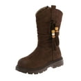 thumbnail image 6 of Girls Mid Calf Riding Boots Suede Round Toe Winter Casual Slouchy Beaded Fringe Lug Sole Chunky Heel Long Booties Brown 11.5 Little Kids, 6 of 6