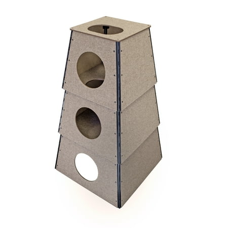 UPC: 0810117400743 | Happystack Cat Tower Model HS3SQTANLG Pyramid Style in Tan Indoor/Outdoor Carpet for Large Cats